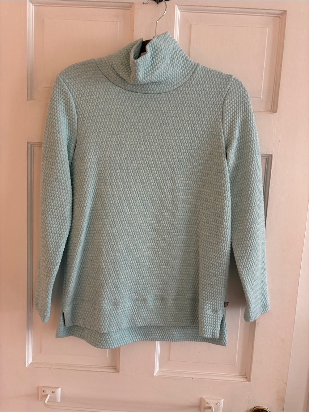 Talbots Light Aqua Mock Turtleneck Neck Textured Tunic Top